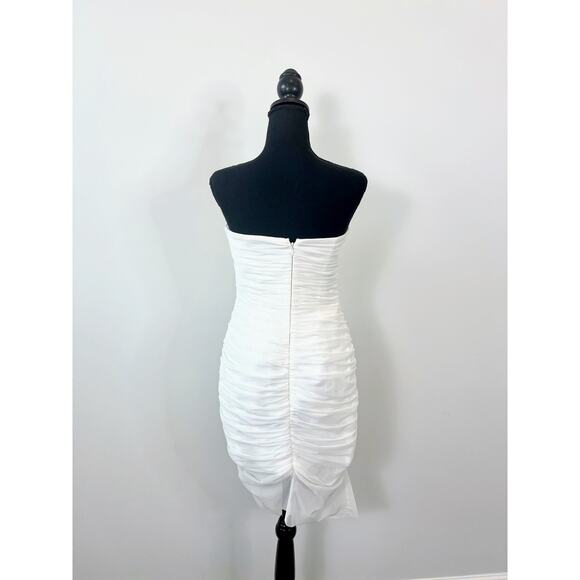 Majorelle Ursula Mini Dress in White Medium Asymmetrical Strapless Ruched Mesh - Picture 3 of 9